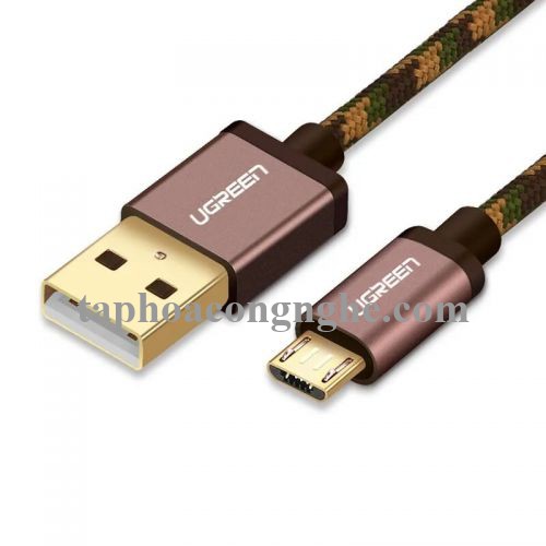 Ugreen 40424 0.5M màu Nâu Cáp sạc truyền dữ liệu USB 2.0 sang MICRO USB dây bọc lưới US246 30040424